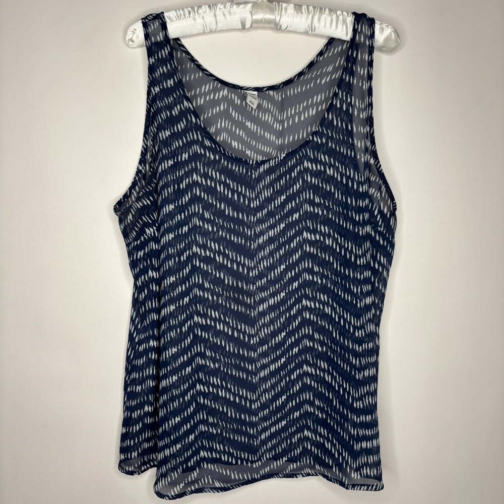 Old Navy White Navy Blue Print Sleeveless Tank Top Blouse Layering Women XL
